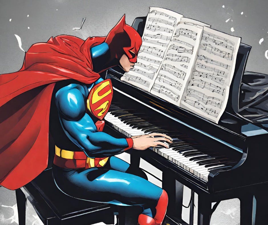 Superhero at the piano